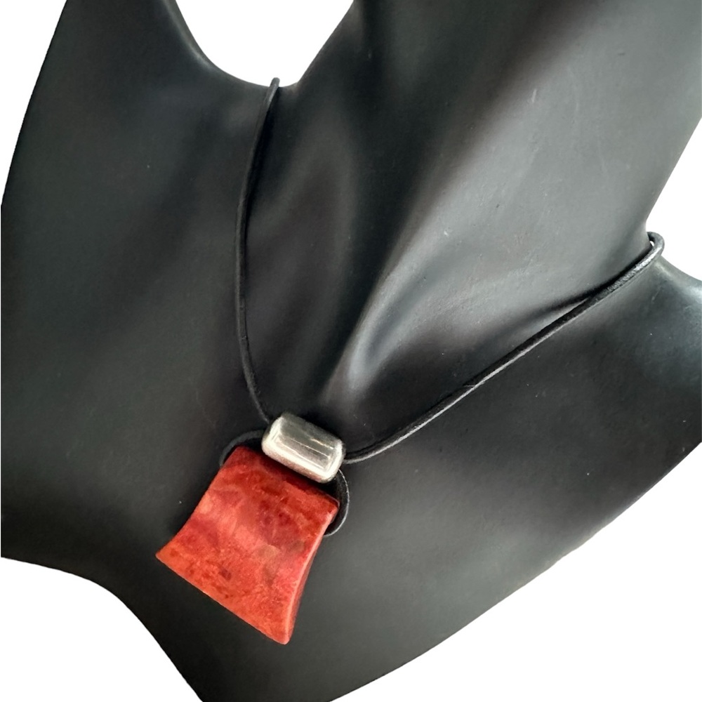 Silpada Sponge Coral Necklace Sterling Bead Black Leather Necklace 925
